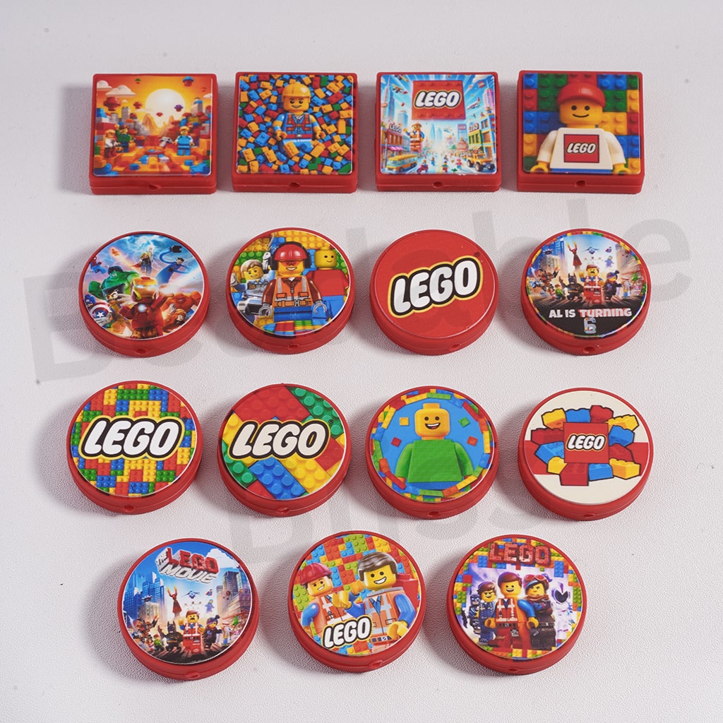 Silicone Focal Beads Building Block Bricks Series with Red Background Round Shape