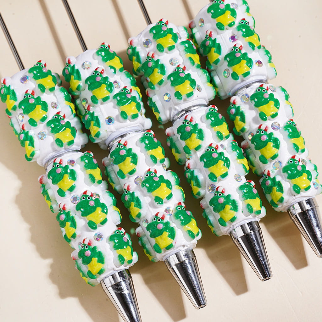 Beadable Clay Pens with Cute Green Crocodile and AB Rhinestones
