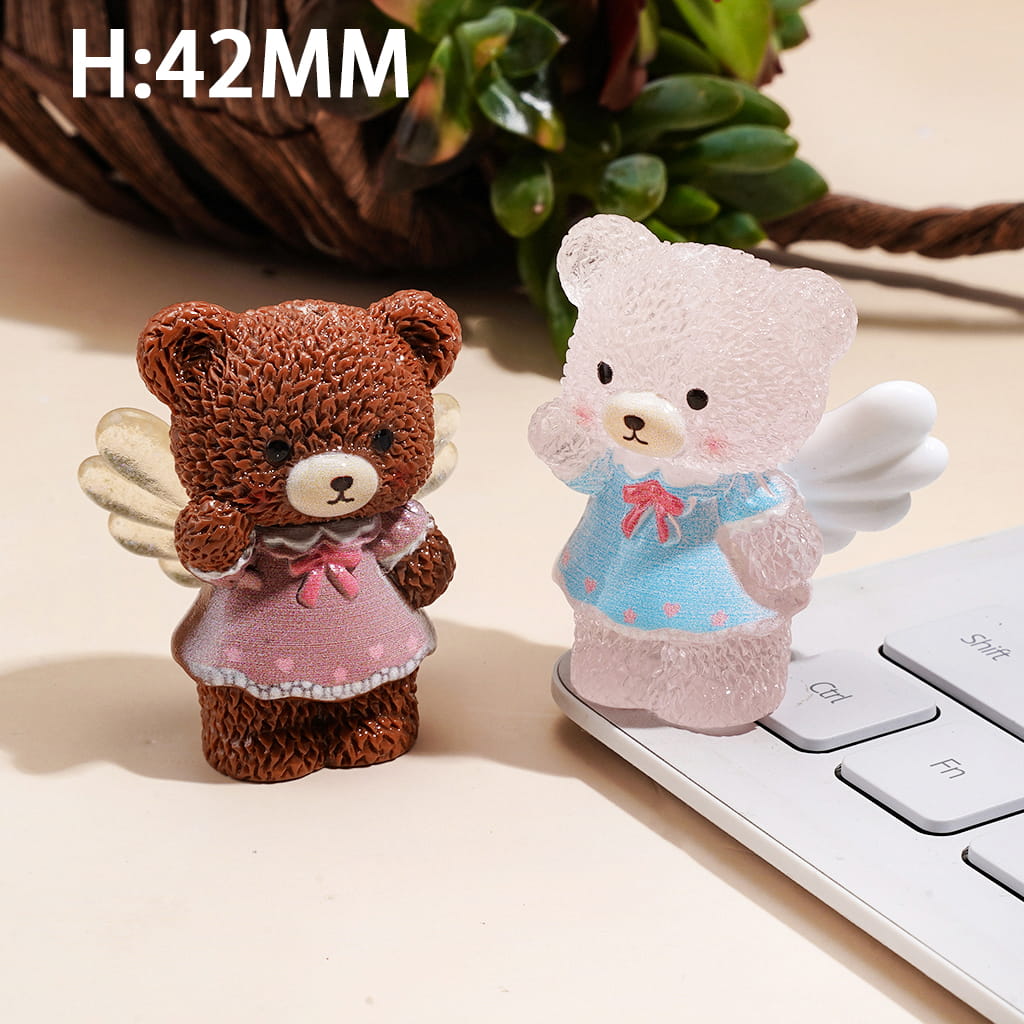 Angel Bear with Wings and Dress Acrylic Beads, Height 42MM, Random Mix