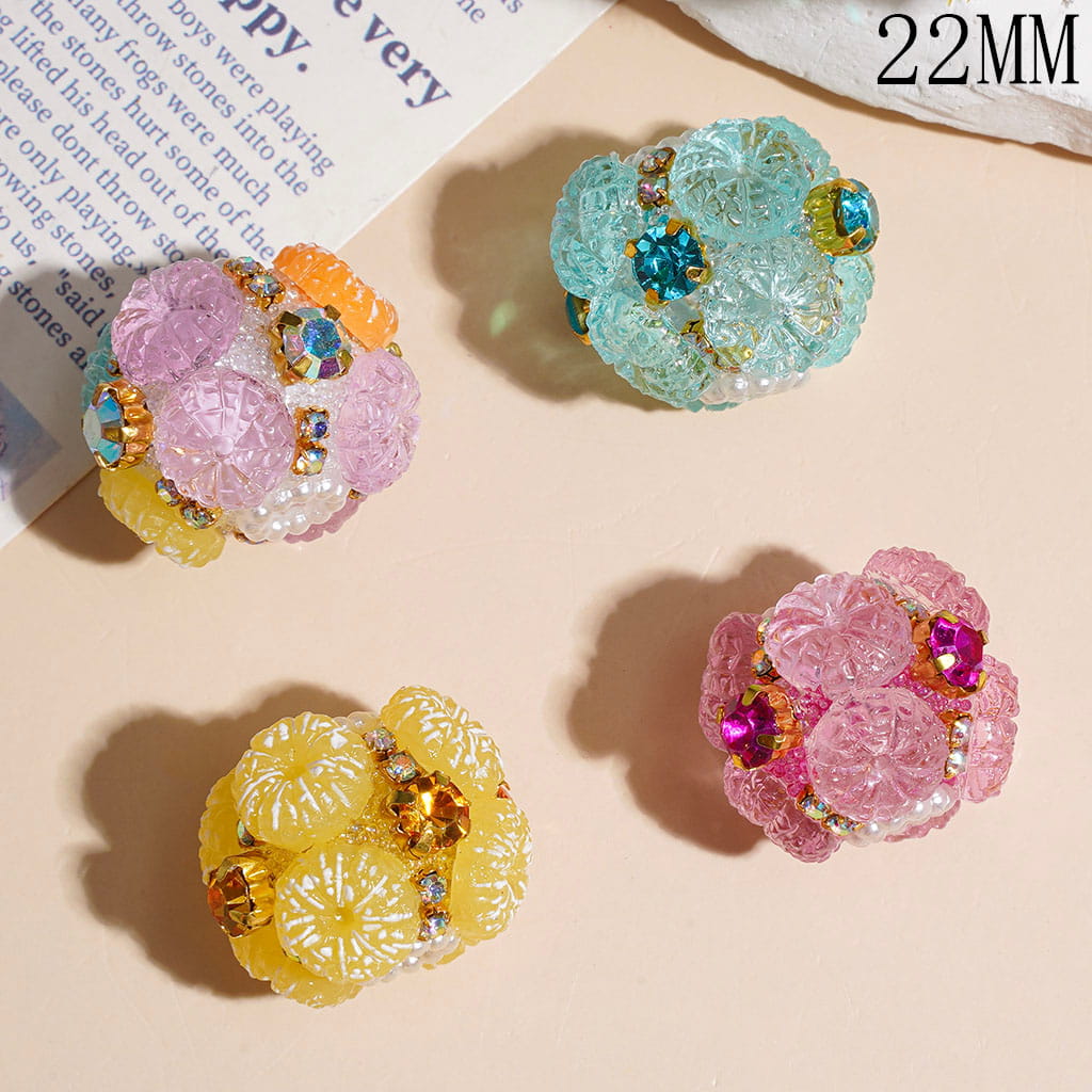 Hand-Made Acrylic Beads with Tiny Bubble Balls and Flat Pumpkin, White Pearl & Rhinestone Chains, 22MM Multi-Color Random Mix