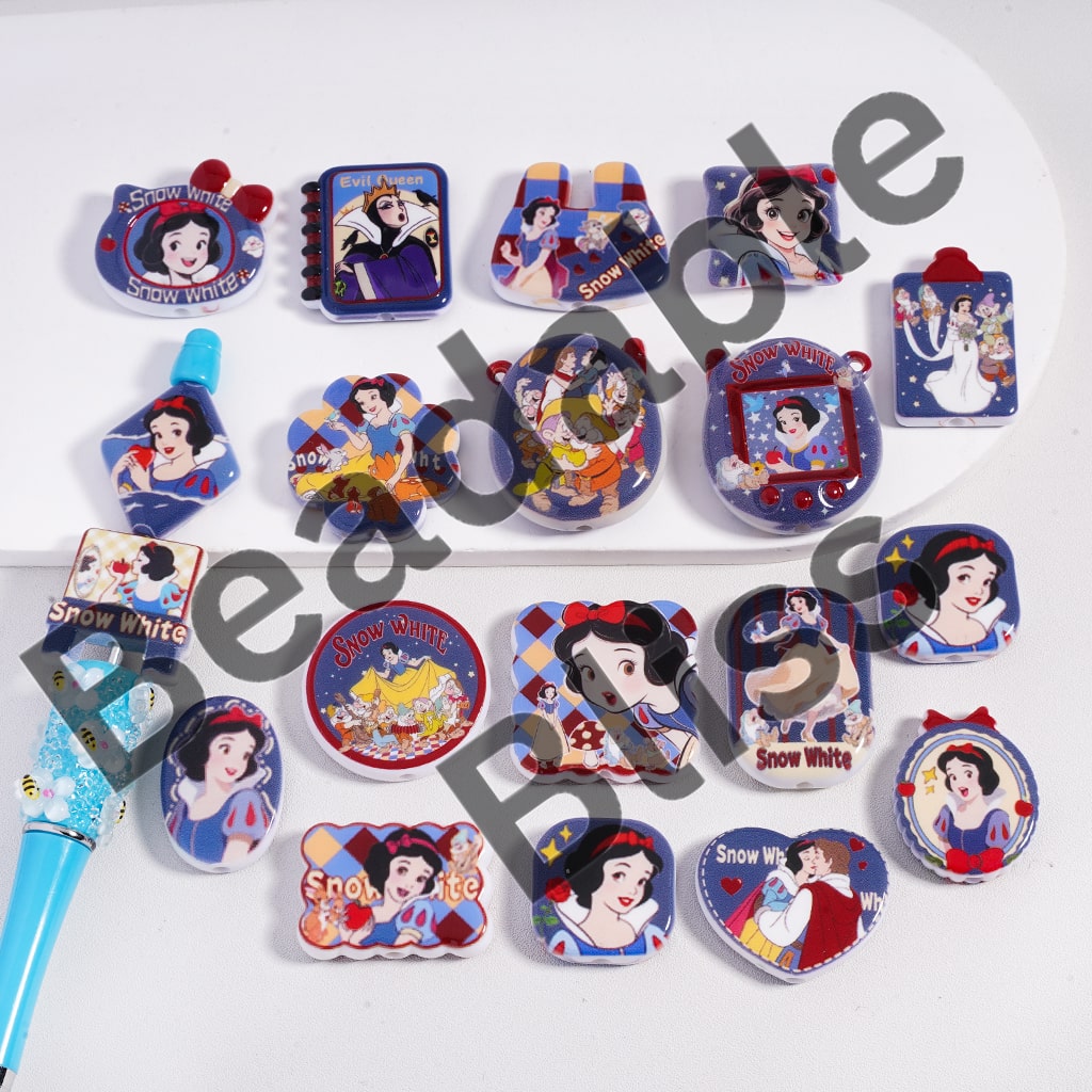 Acrylic Beads Beautiful Princess in Various Designs & Shapes, Double Side Prints, Random Mix