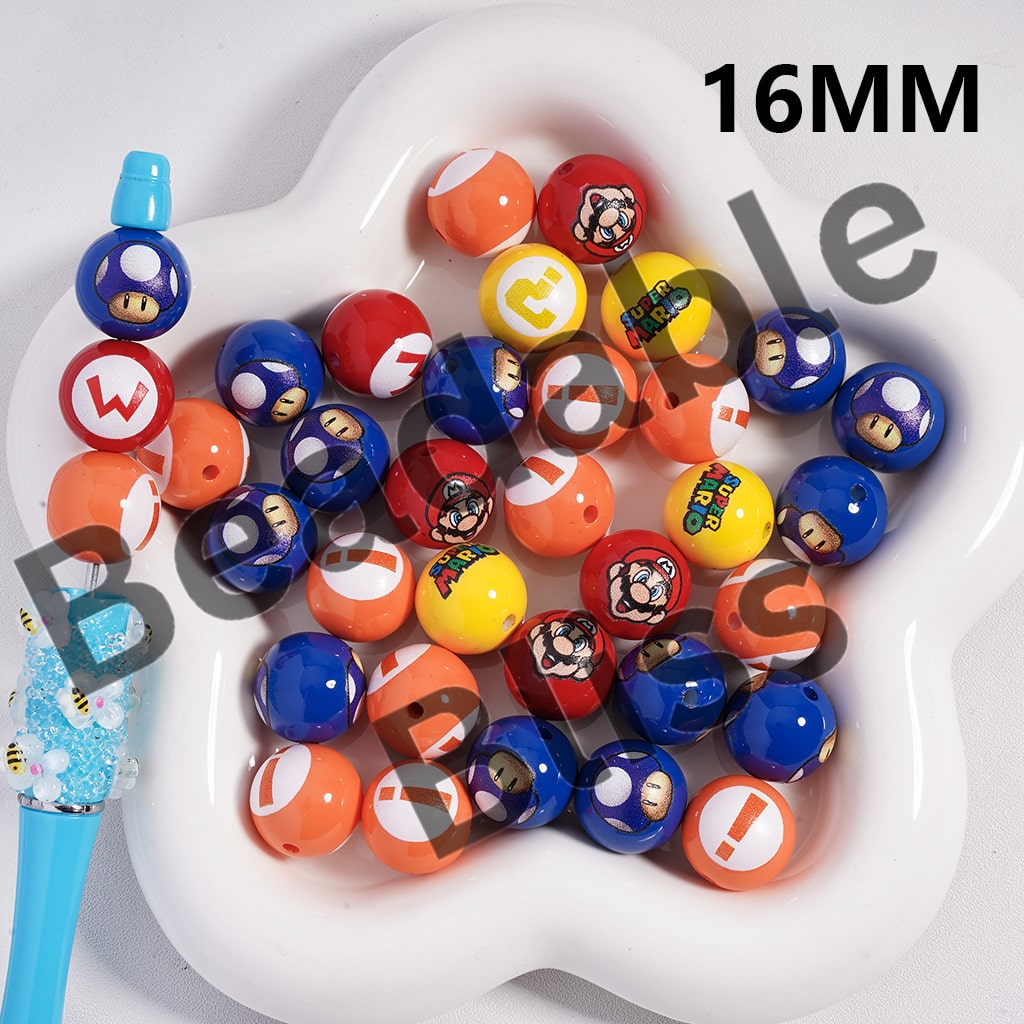 Acrylic Beads Cute Plumber Mushrooms Question Mark Exclamation Point, Multi-Color, Random Mix, 16MM