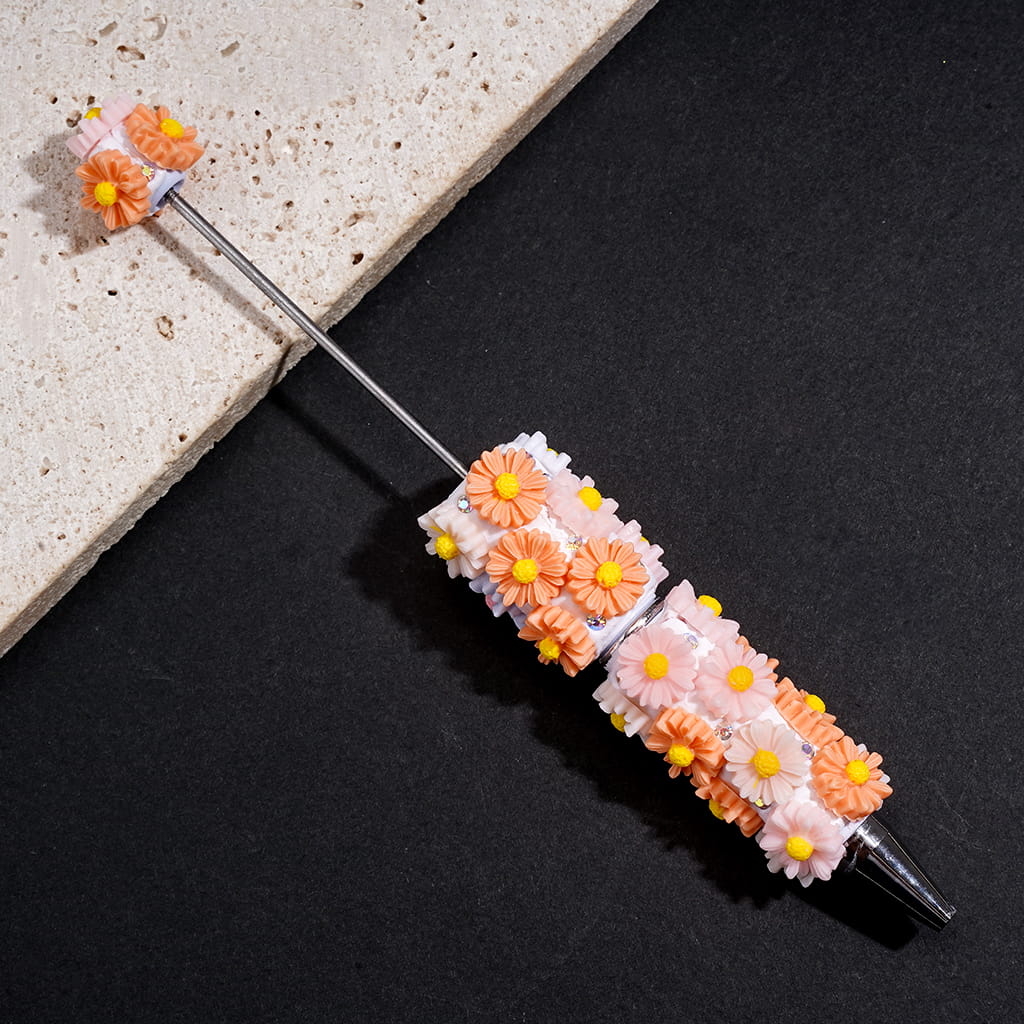 Beadable Clay Pens with Daisy Flowers and AB Rhinestones