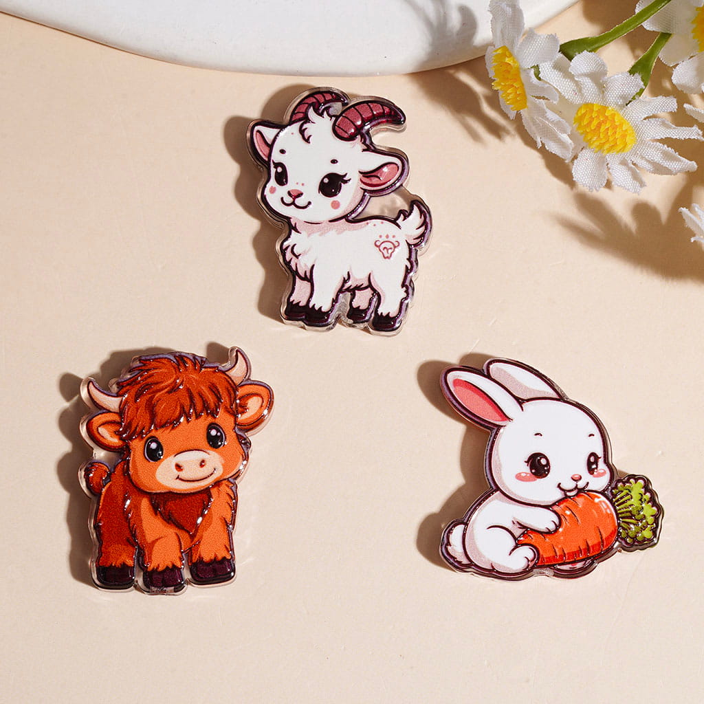 Farm Animals and Cowboy Acrylic Beads, Pig Highland Cow Goat Alpaca Rooster Chick Horse Rabbit Farmhouse, Semi-Clear, Random Mix