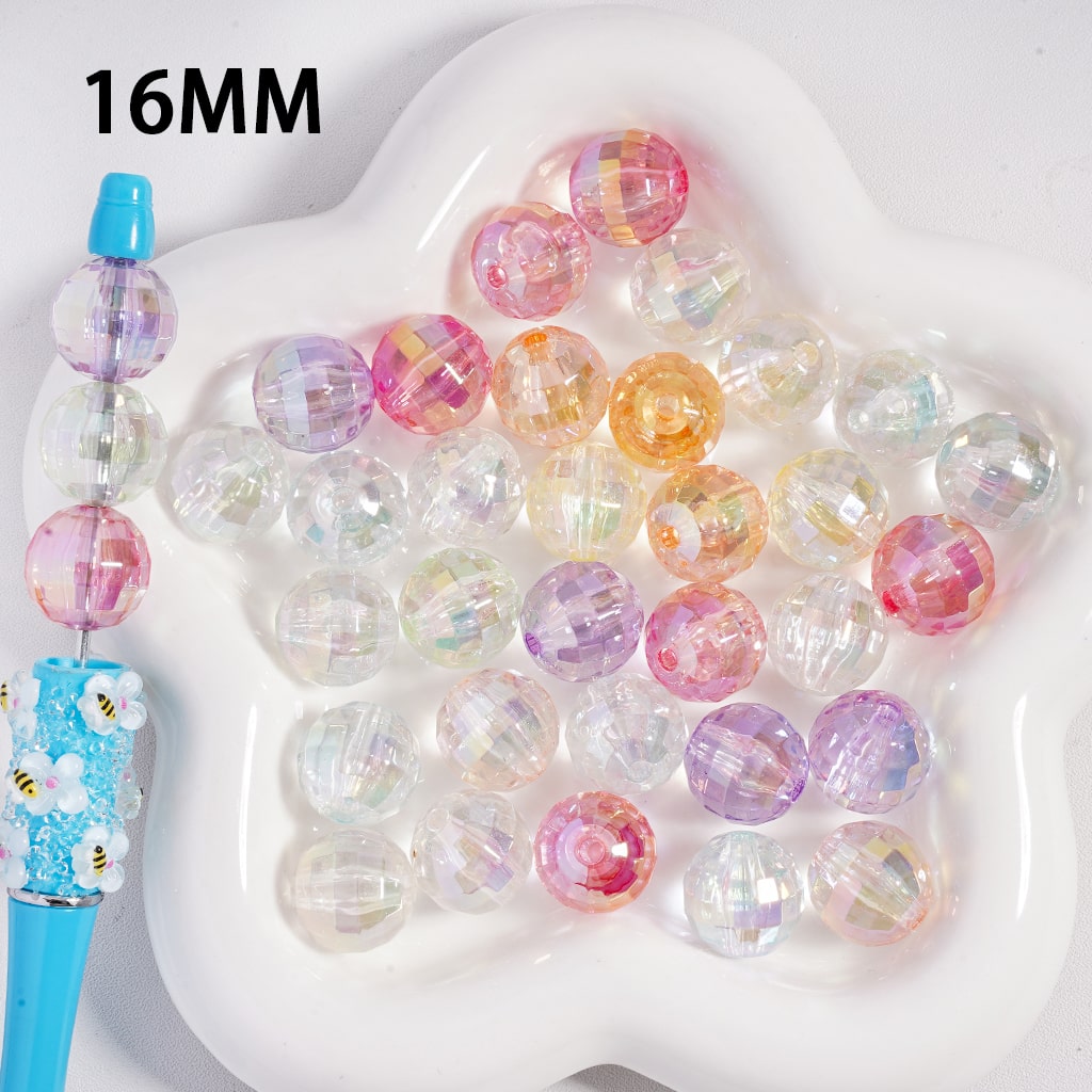 Clear See Thru Disco Acrylic Beads with UV Plating, 16mm, Random Mix Color, MC