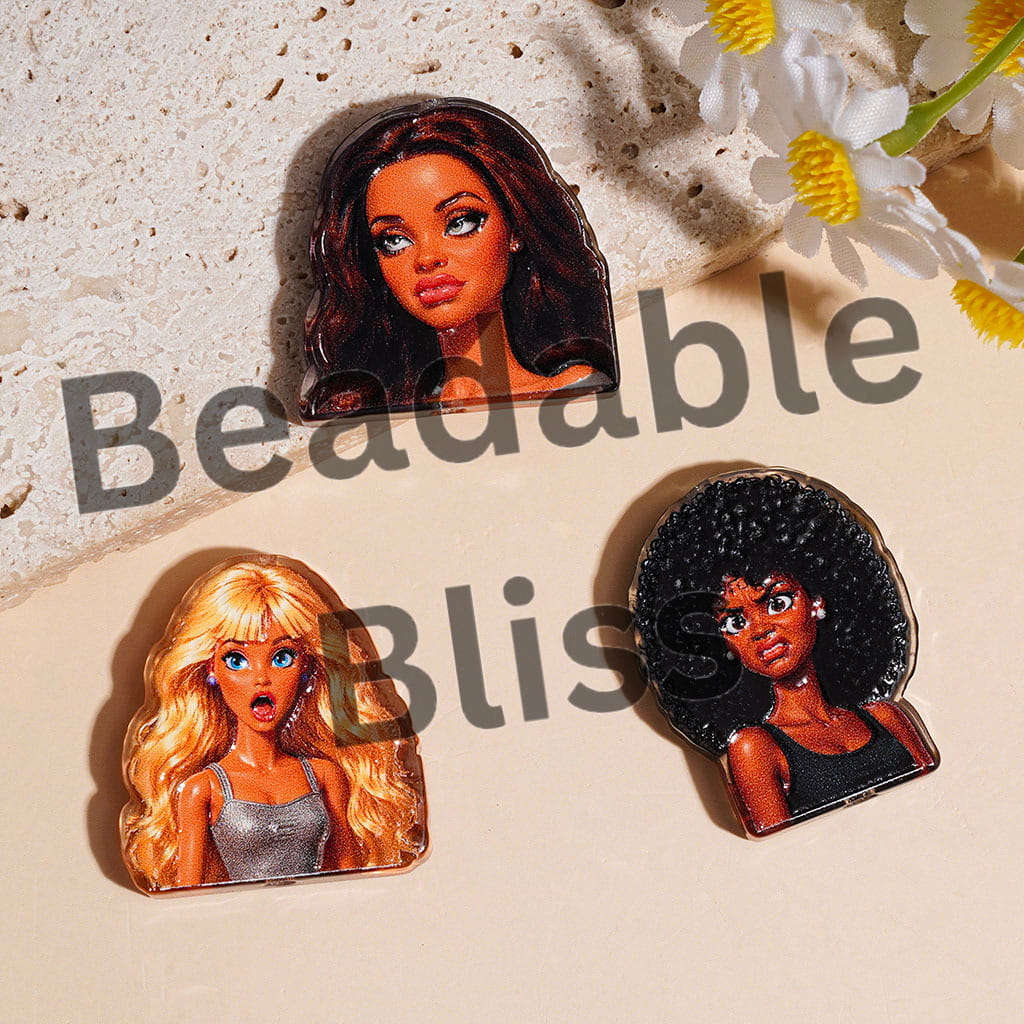 Semi-Clear Acrylic Beads Various Skin and Facial Expressions Fashion Doll, Random Mix