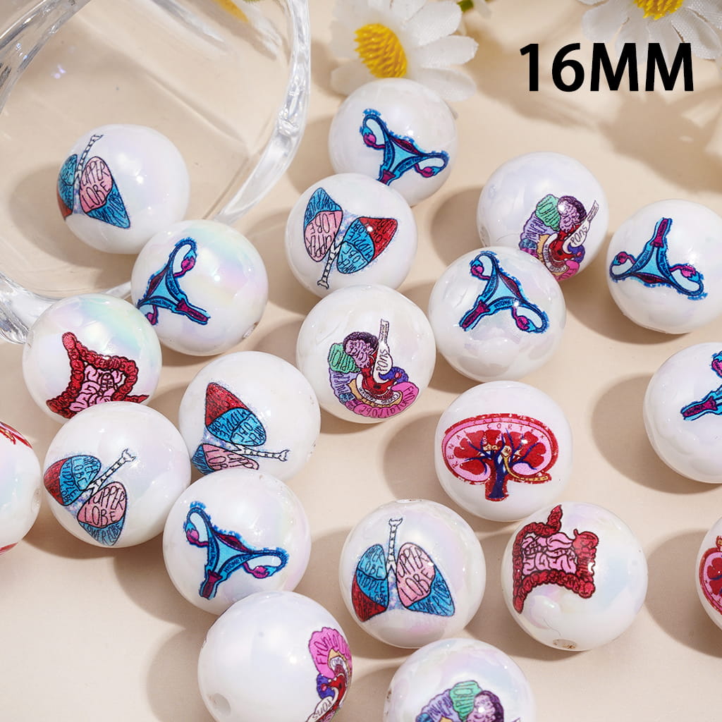 Body Organ Theme UV Coating Acrylic Beads for Bracelets, 16MM, Random Mix