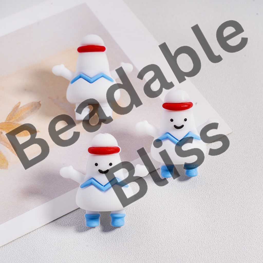 Silicone Focal Beads 3D Cute Cotton Candy Man with Red Circular Ring Blue Stripe
