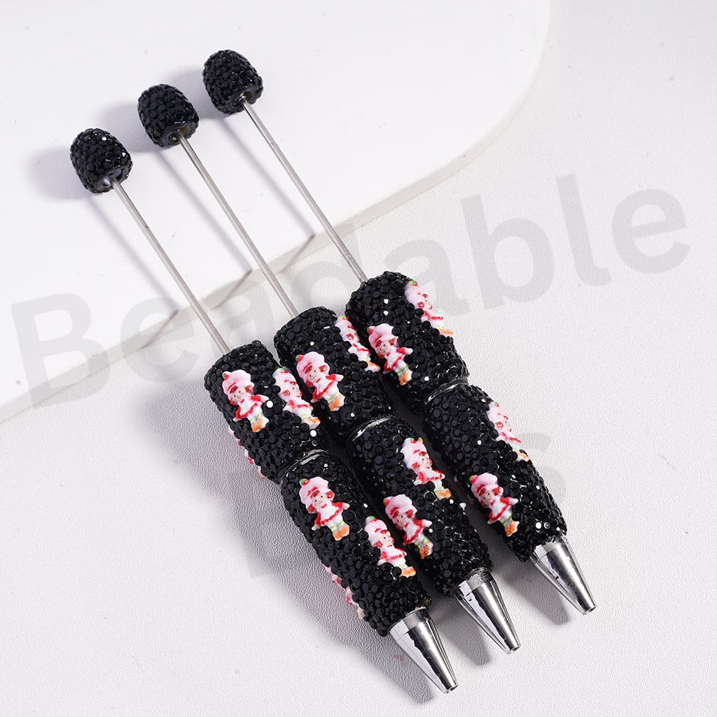 Beadable Clay Pens Cute Strawberry Girl Series with Black Rhinestones