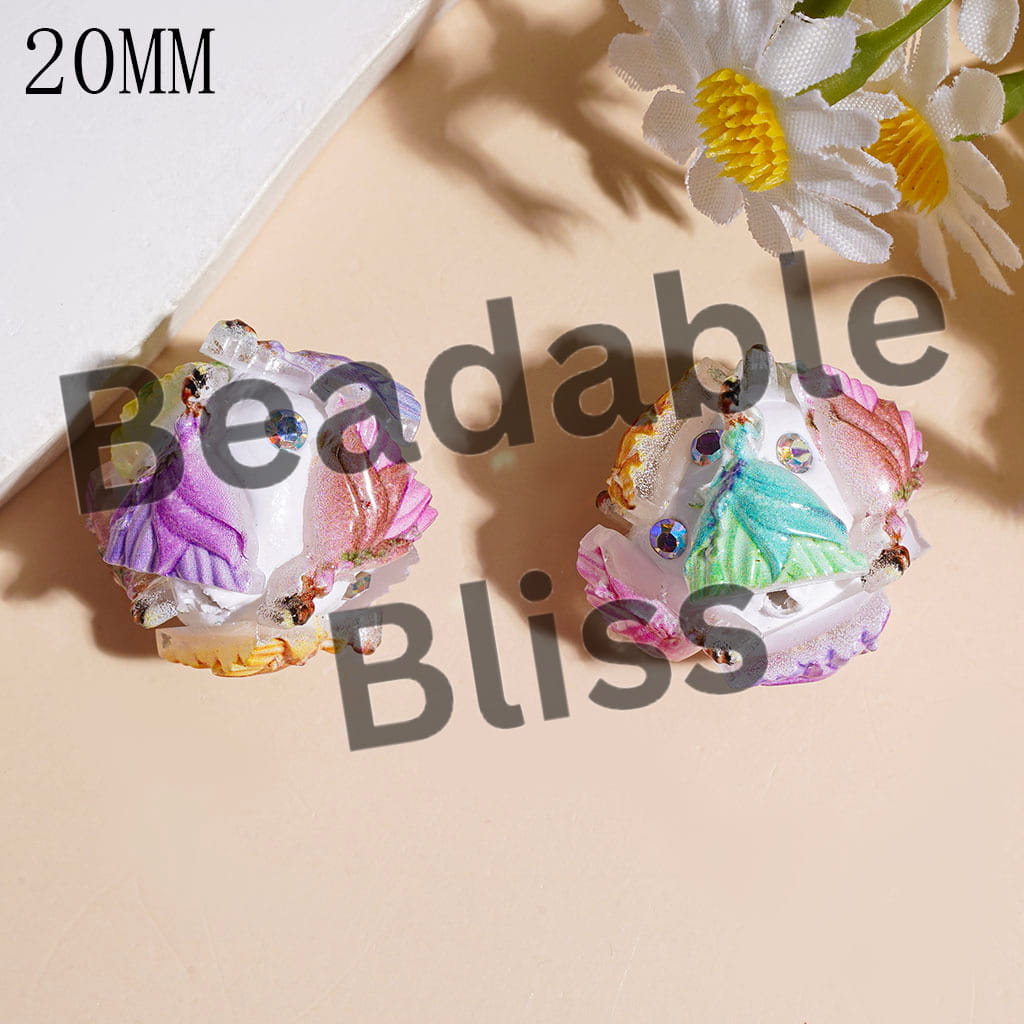 20MM - Princess with Various Colors Ball Gown and AB Rhinestones Clay Beads