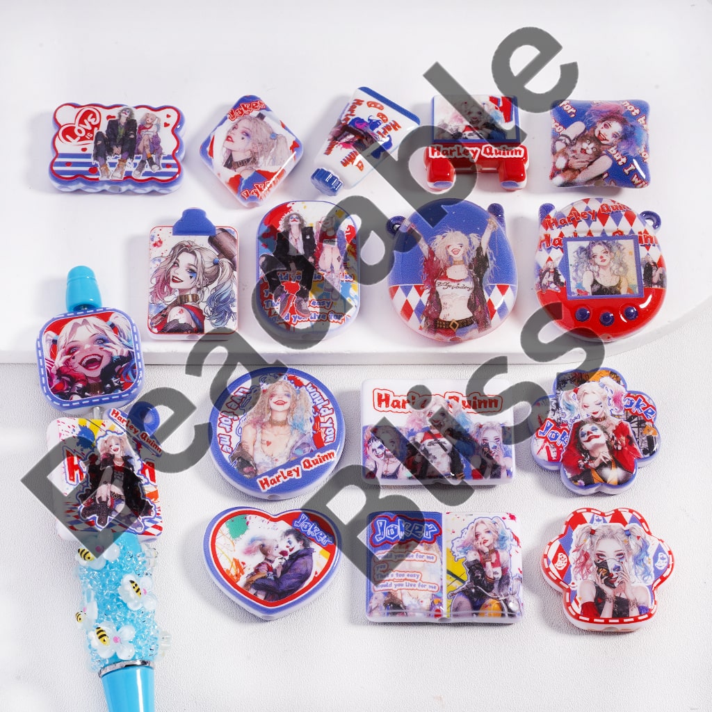 Acrylic Beads Pendant Clown Girl Character Series Double Side Prints, Various Designs & Shape, Random Mix