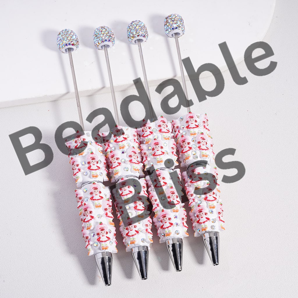Beadable Clay Pen Cute Strawberry Girl Series with AB Rhinestones, Character w Fancy Look