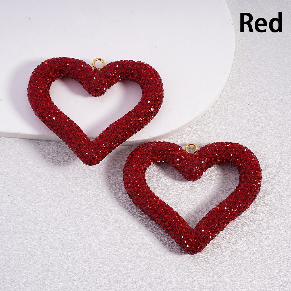 Clay Rhinestones Keychain Pendant Large-Sized Hollow Heart , Multi-Color, Random Mix, 56*67MM