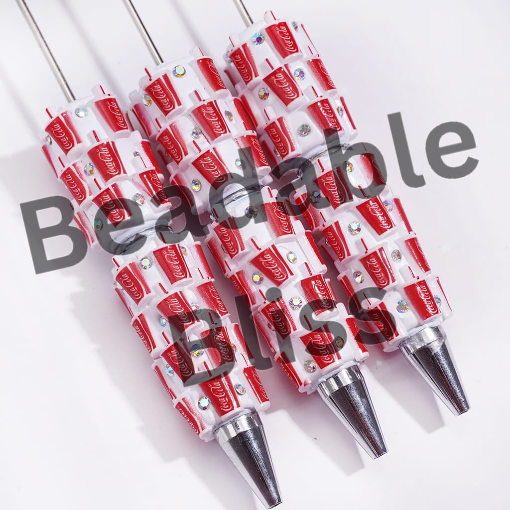 Beadable Clay Pens with Red Soda Drink Cup and AB Rhinestones