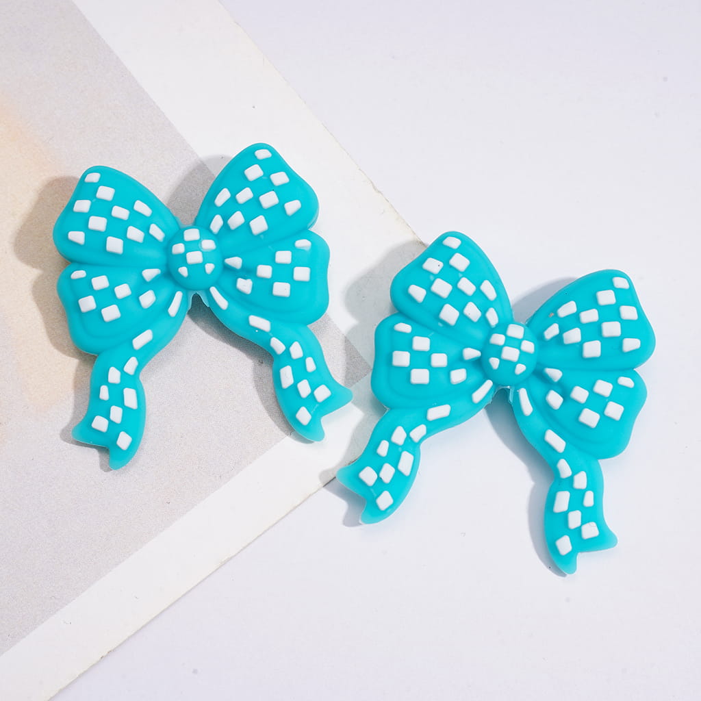 Silicone Focal Beads Bowtie Bowknot with White Checkered, Multi-Color