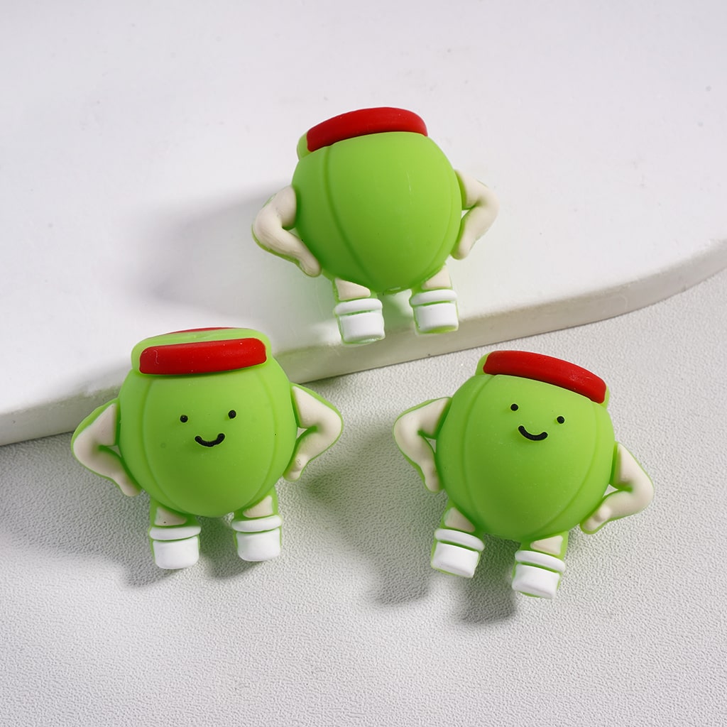 Silicone Focal Beads 3D Smiling Tennis Ball with Red Bandanna