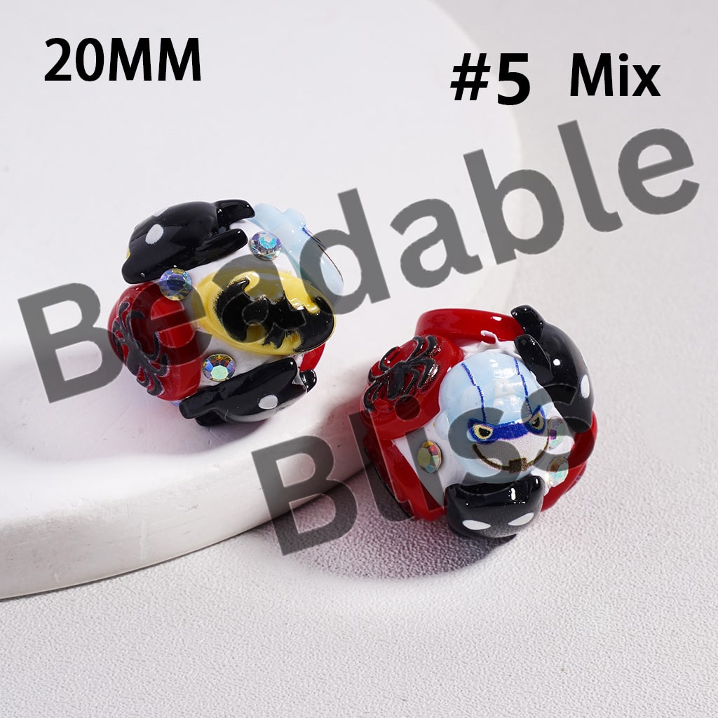 Clay Beads Cute Strong Character Series with AB Rhinestones in Various Designs, Random Mix, 20 MM