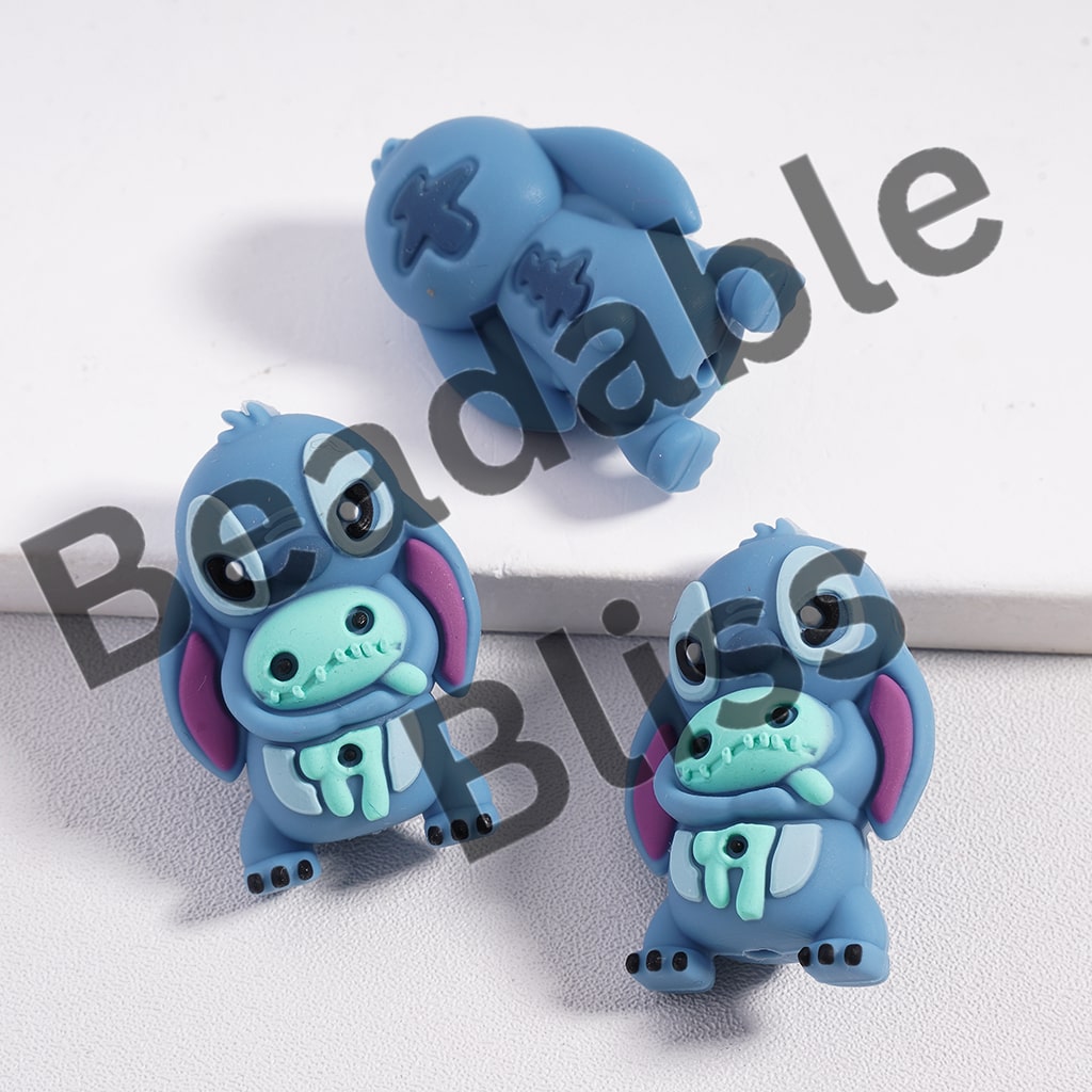 Silicone Focal Beads 3D Cute Blue Monster in Book or Doll Holding Various Designs