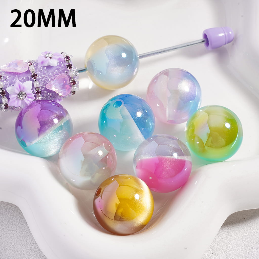 Acrylic Beads for Bracelets Cat Eye Style Round in Double Colors, 20MM, Random Mix