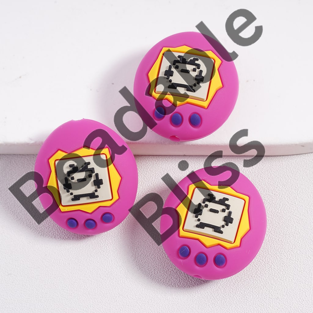 Silicon Focal Beads 3D Cute Character Series Digital Pet Sky Blue Magenta Oval Shape, Random Mix