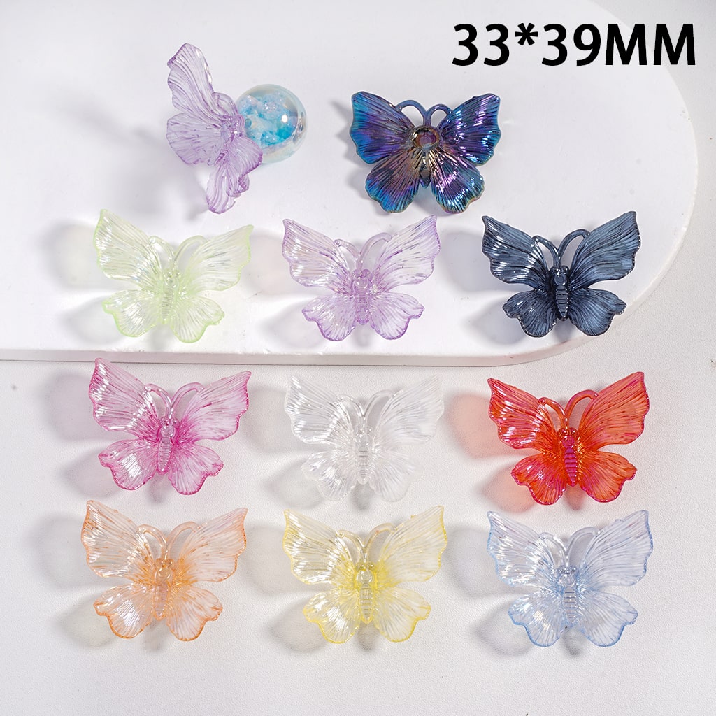 Acrylic Accessories UV Coating Butterfly, Translucent Color, Random Mix, 33*39MM (No Hole)