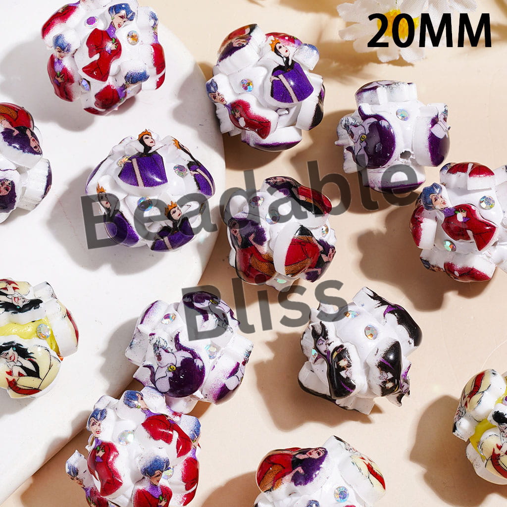Clay Beads with Classic Animation Villain Character and AB Rhinestones, 20MM Random Mix