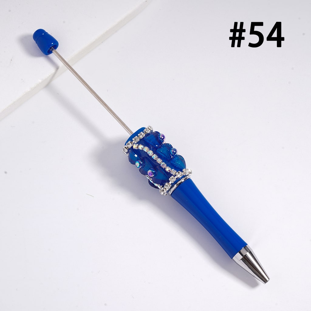 Beadable Pen with Glittery Hearts and Half-Shell Pearls, Clear and AB Rhinestones Chains, Multi-Color