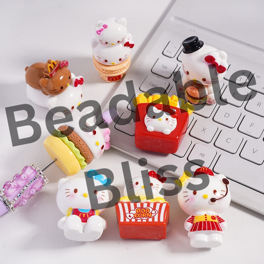 Cute Cat Figurine, can be also used as Acrylic Beads or Pen Topper, Fast Food Theme, Random Mix