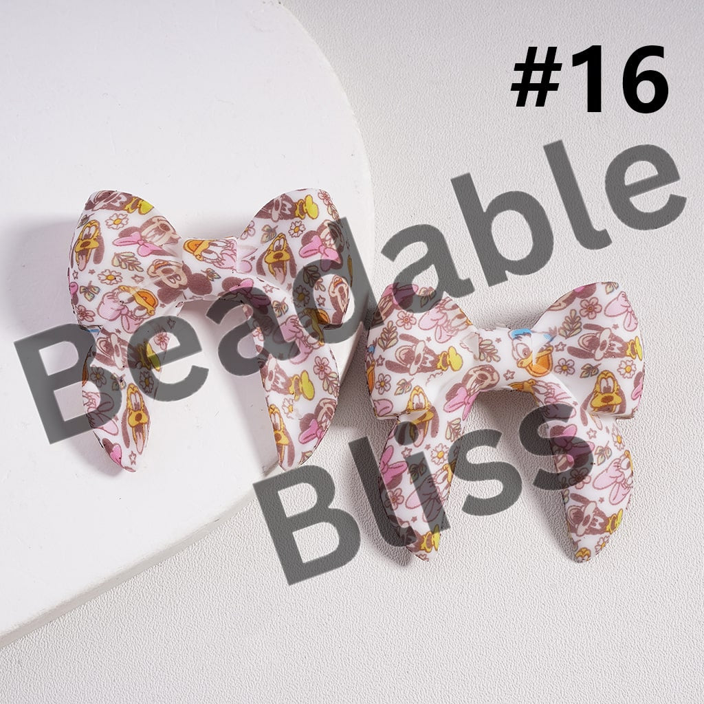 Silicone Focal Beads 3D Bowtie Shape in Various Prints and Styles