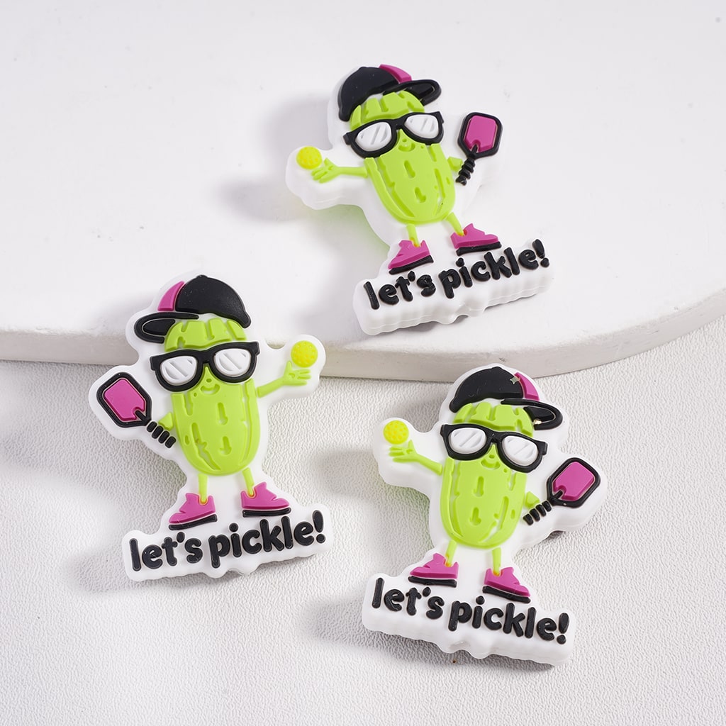 Silicone Focal Beads Let's Pickle Cucumber, Black Hat and Glasses Green Random Mix