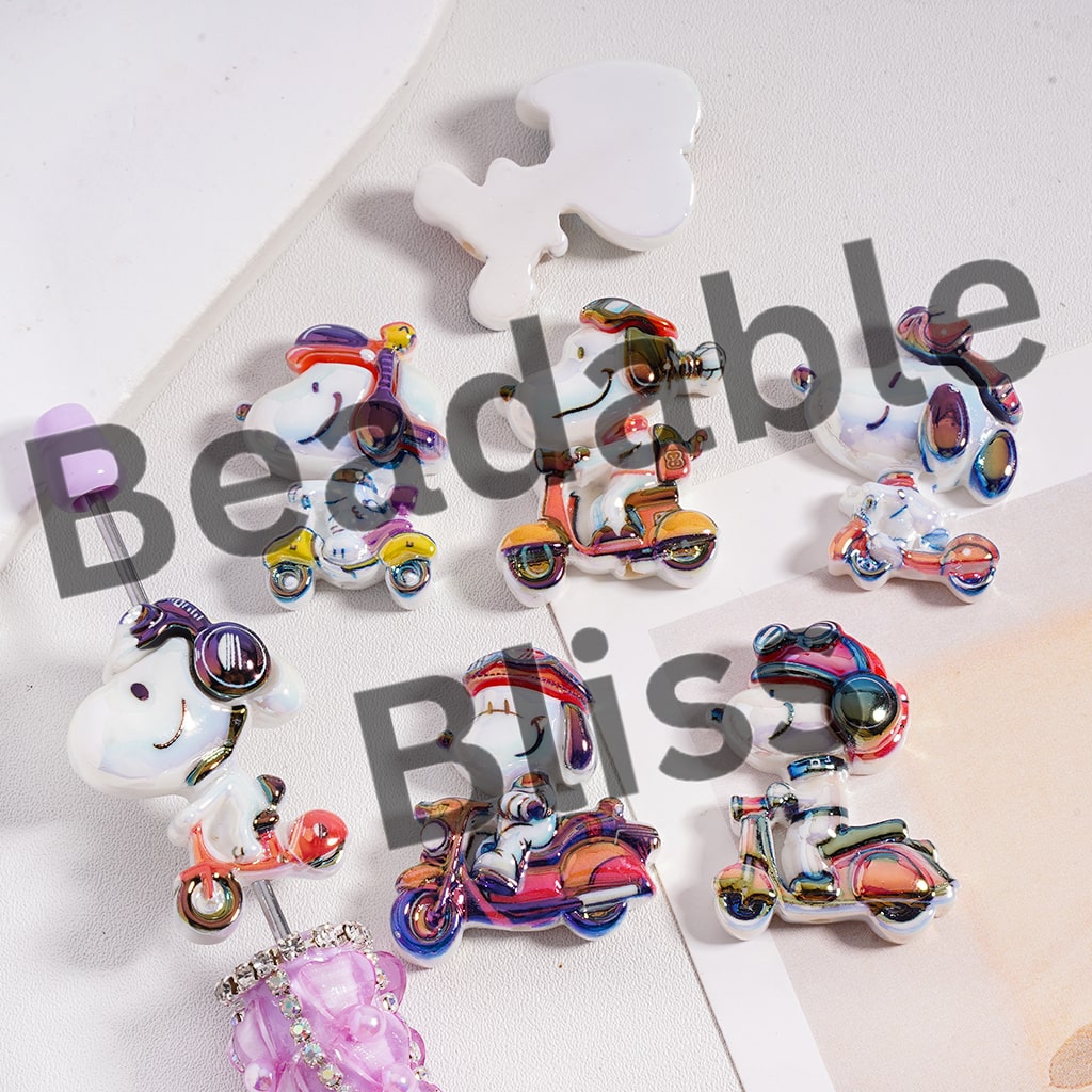 Acrylic Beads UV Coating Cool Dog on the Scooter in Various Designs, Random Mix