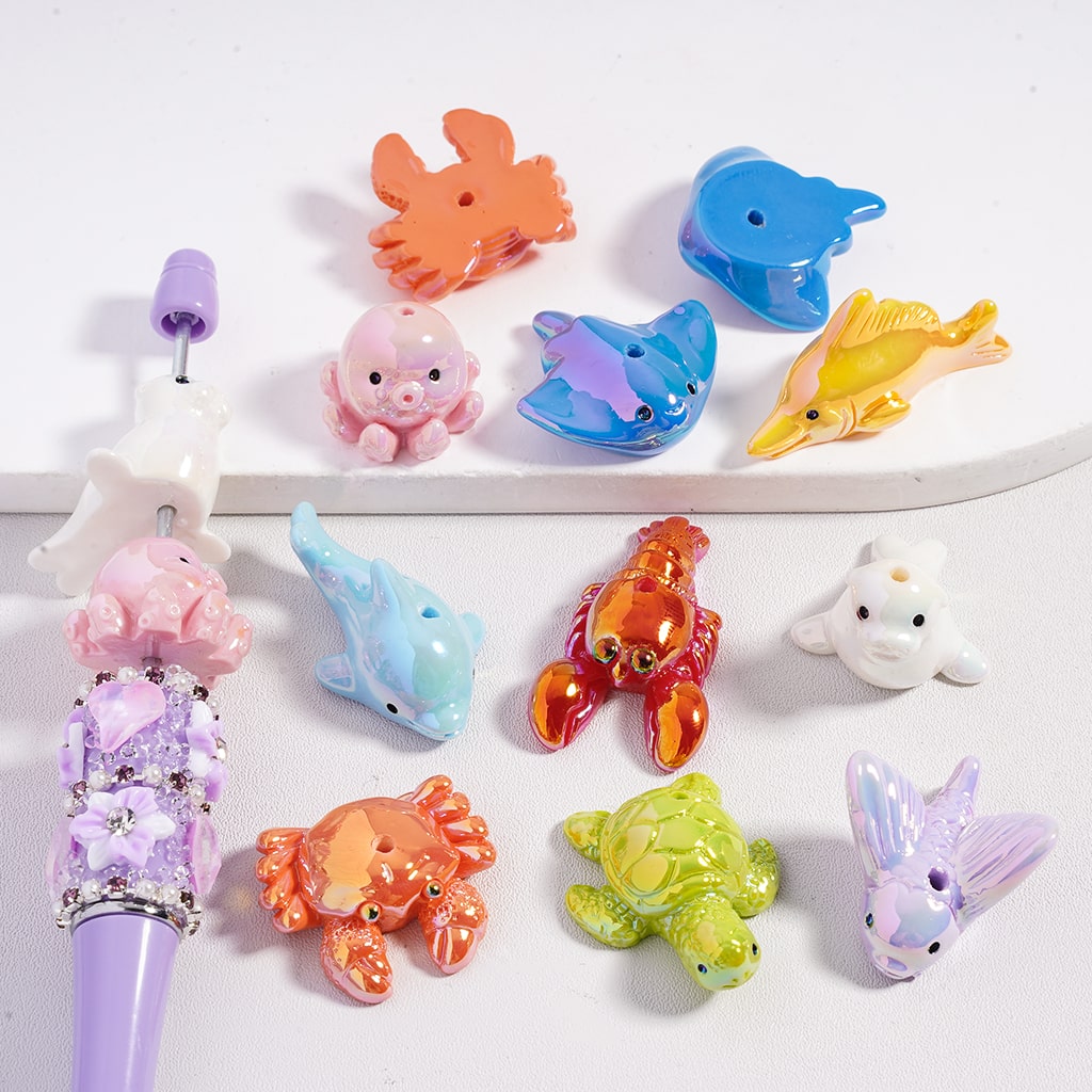 Acrylic Beads UV Coating Baby Marine Animals Series, Random Mix