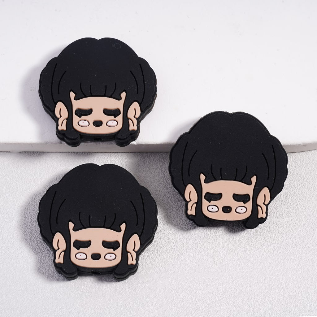 Silicone Focal Beads Cute Fashion Girls with Different Colors Hair