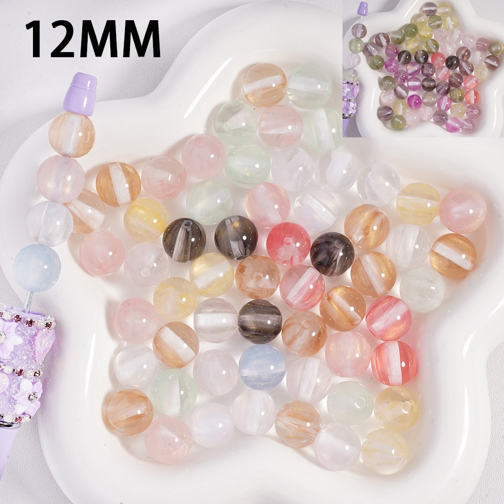 Color Changing Acrylic Beads with Gold Glitter, Semi Transparent Color, 12MM, Random Mix