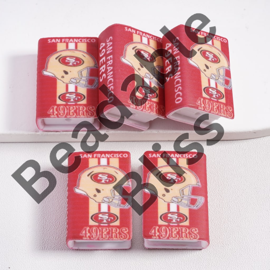 Silicone Focal Beads 3D San Francisco Mini Book Yellow & White Vertical Stripes Football Helmet