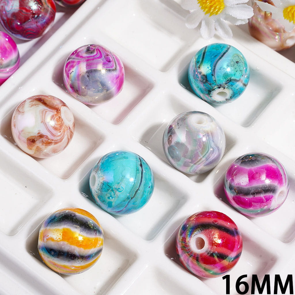 UV Coating Acrylic Beads for Bracelets or Necklaces, with Irregular Swirl Gradual Blending Marble Texture, 16MM, Multicolor, Random Mix