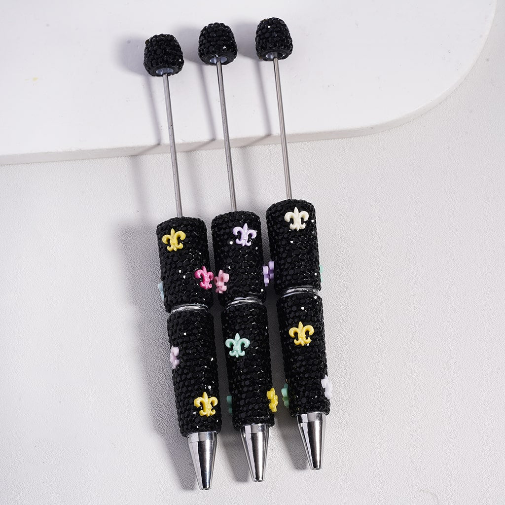 Beadable Clay Pen with Various Colors Iris Black & AB Rhinestones, Random Mix