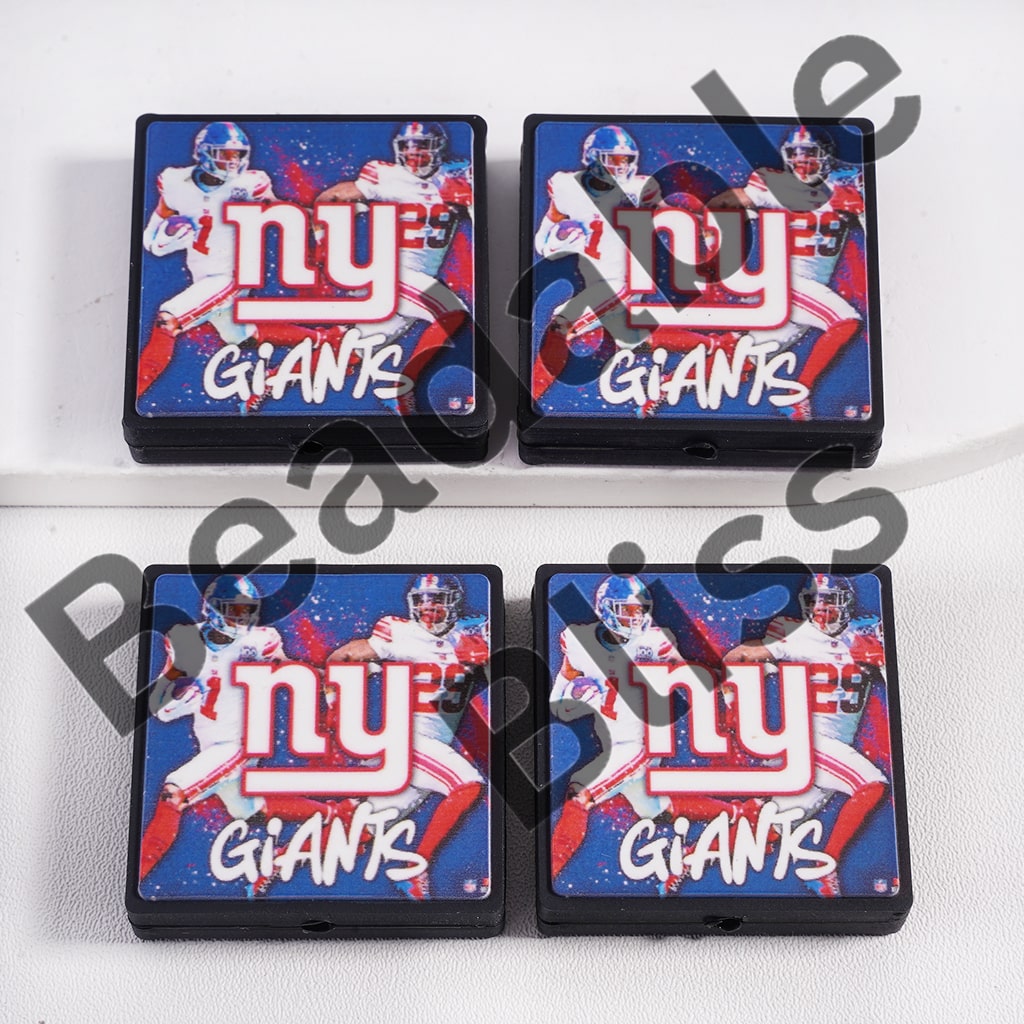 Silicone Focal Beads American Football New York, Blue Flat Square Shape