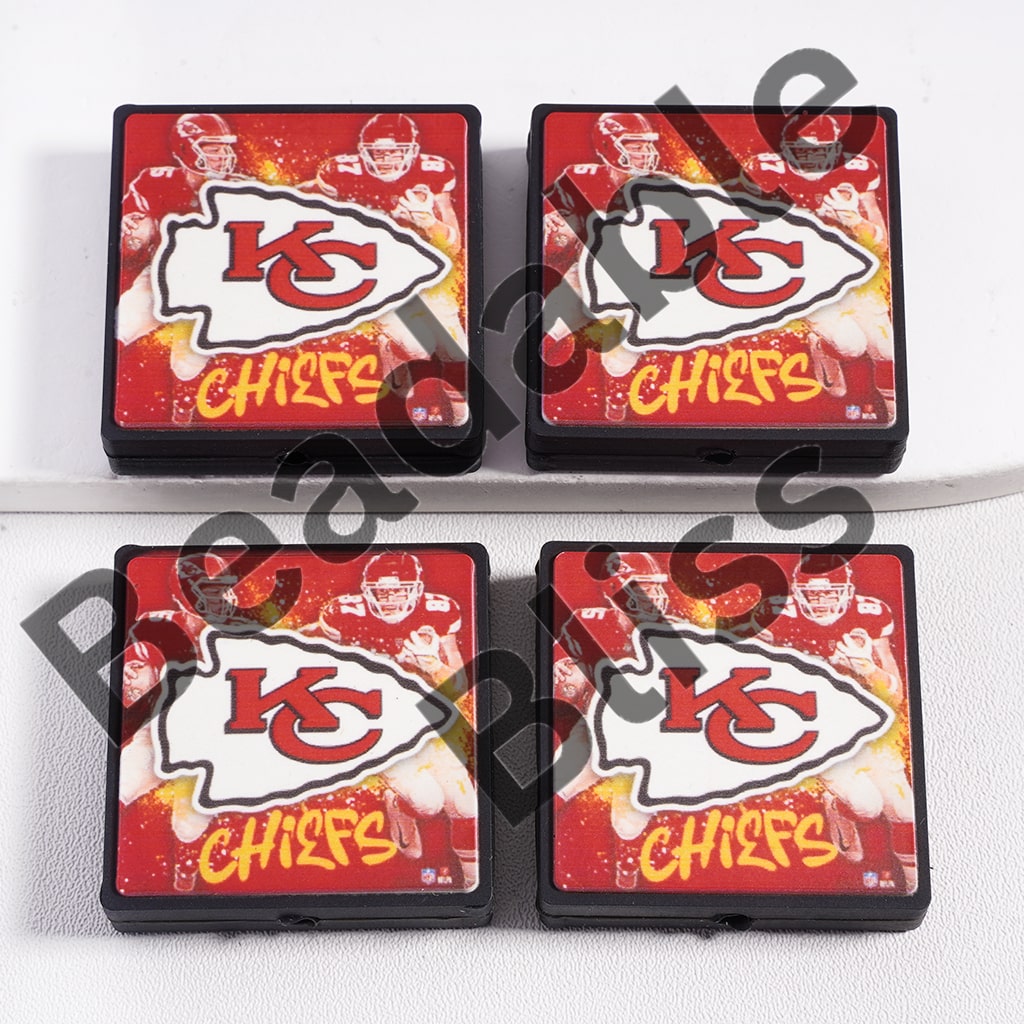 Silicone Focal Beads American Football Kansas City Red, Flat Square Shape