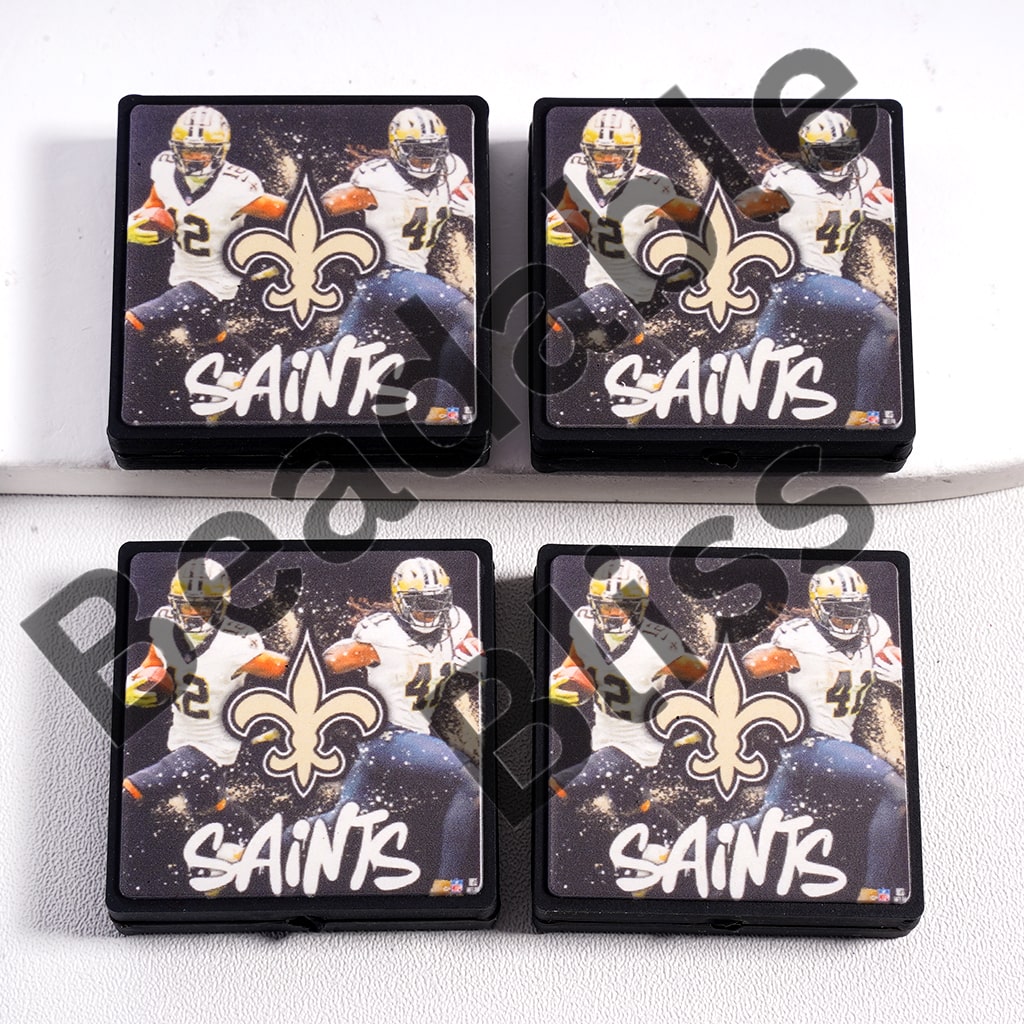Silicone Focal Beads American Football Orleans, Flat Square Shape