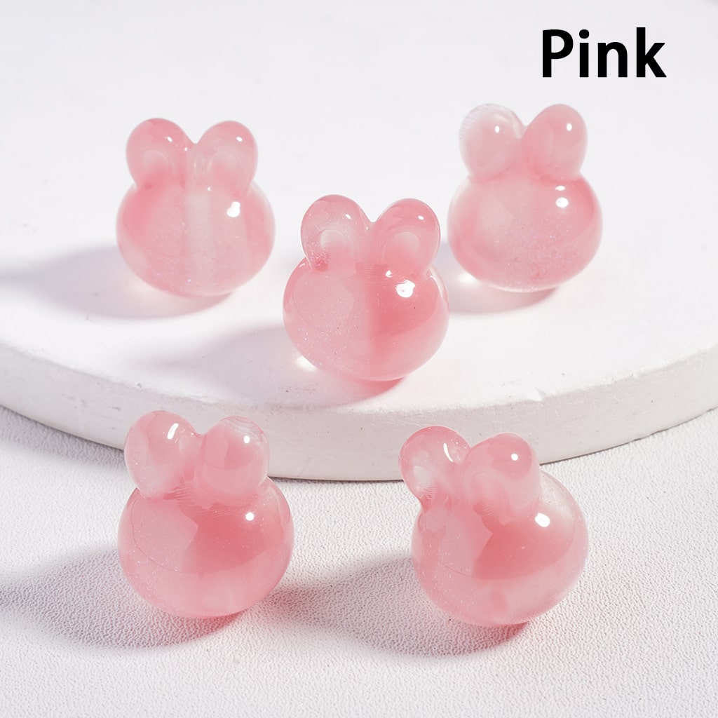 Acrylic Beads Color Changing Cat Eye Style Rabbit Head Glitter Inside, Random Mix, Height 18MM