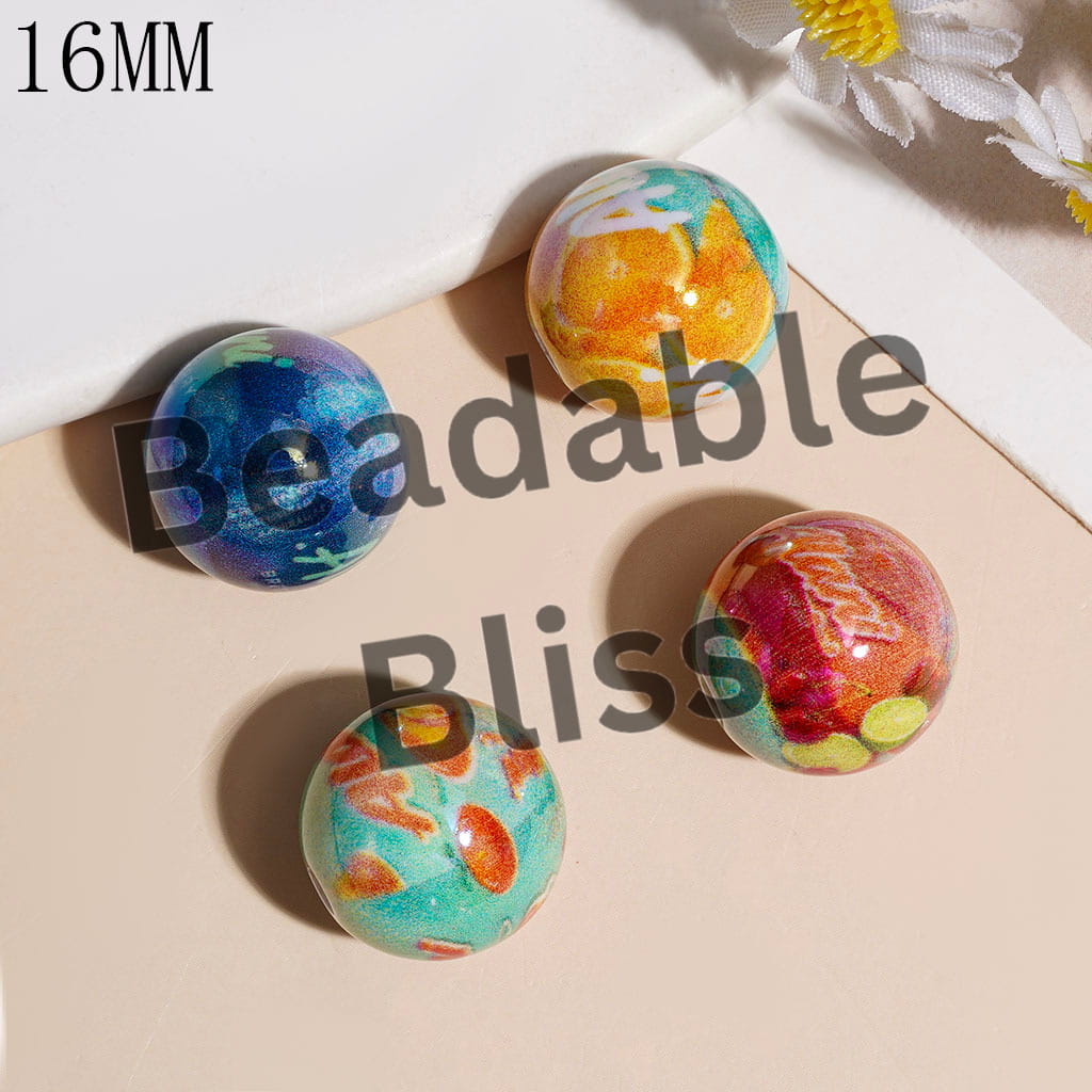 UV-Coated Acrylic Beads for Bracelets Energy Drink Prints, 16MM Random Mix Multi-Color