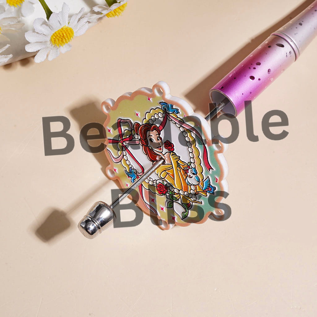 Acrylic Beads and Pendants with Classic Beautiful Princess Character, Wavy Edged Flat Round Shape, 51*51MM Random Mix