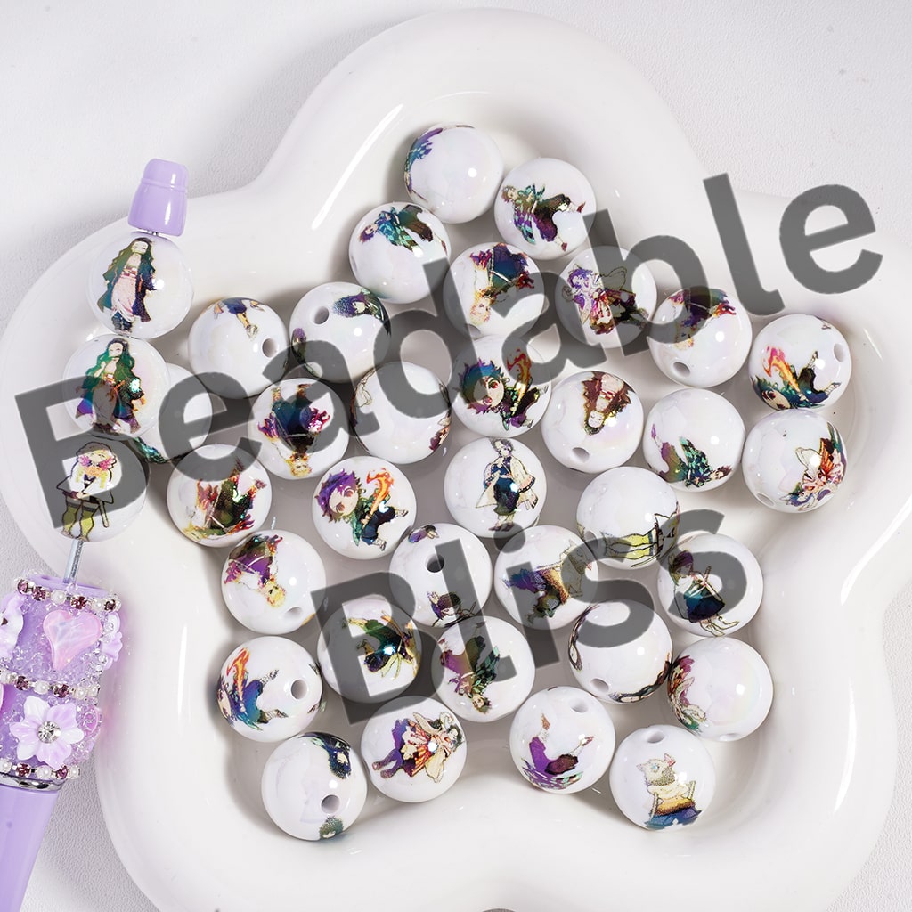Acrylic Beads UV Coating Japanese Cosplay Style in Various Designs, Random Mix, 16MM