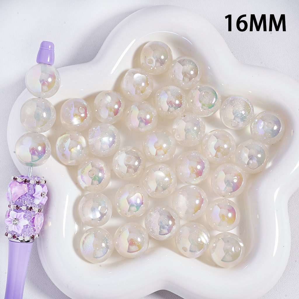 グリッター&ハート入りアクリルビーズ、UVメッキ、16mm、ランダムミックスカラー、ALX