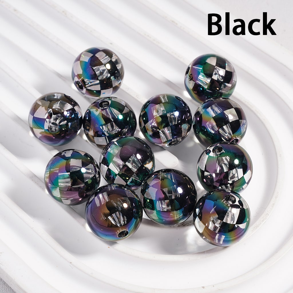 Acrylic Beads Checkered Patterns in Various Colors, Transparent Color, 16MM