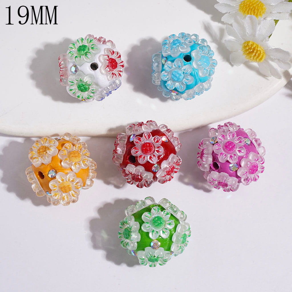 Clay Beads Sun Flower and AB Rhinestone, 19MM Multi-Color Random Mix
