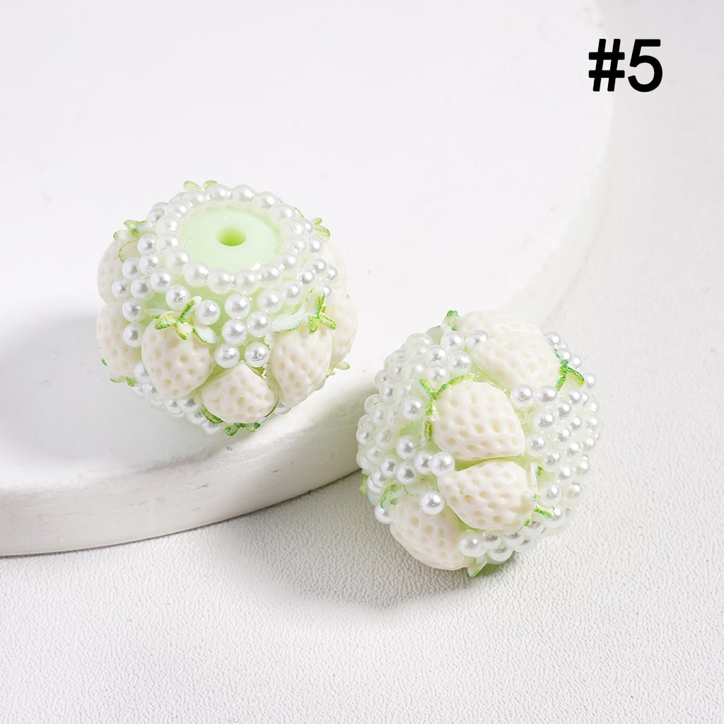 Acrylic Beads, Cute Strawberries in Various Colors, with White Pearls, Size 20MM
