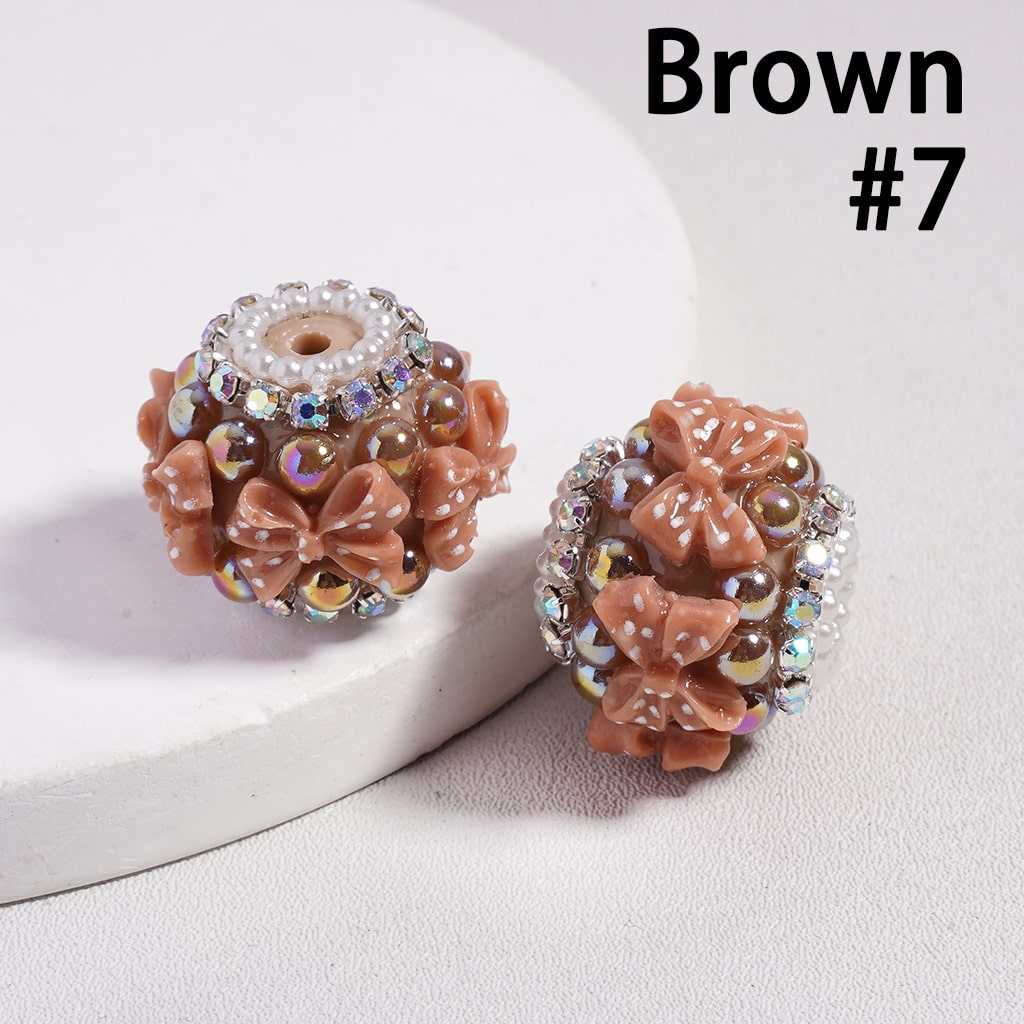 Acrylic Beads Bowtie w White Polka Dots, Half-Shell Pearls & AB Rhinestones Chains, 22MM, Multi-Color