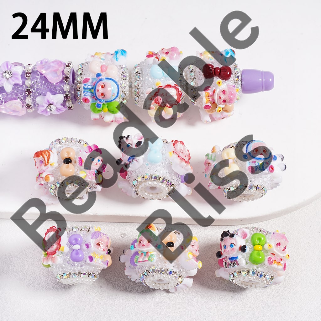 Sugar Acrylic Beads Bowtie & Cute Baby Characters, 24MM, White Pearls & AB Rhinestones Chains, Random Mix